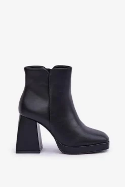 Damskie Boto Botki Na Wysokim Obcasie Słupku Eko Skórzane Czarne Selarae