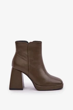 Discount Boto Botki Na Wysokim Obcasie Słupku Eko Skórzane Ciemnozielone Selarae Zielony