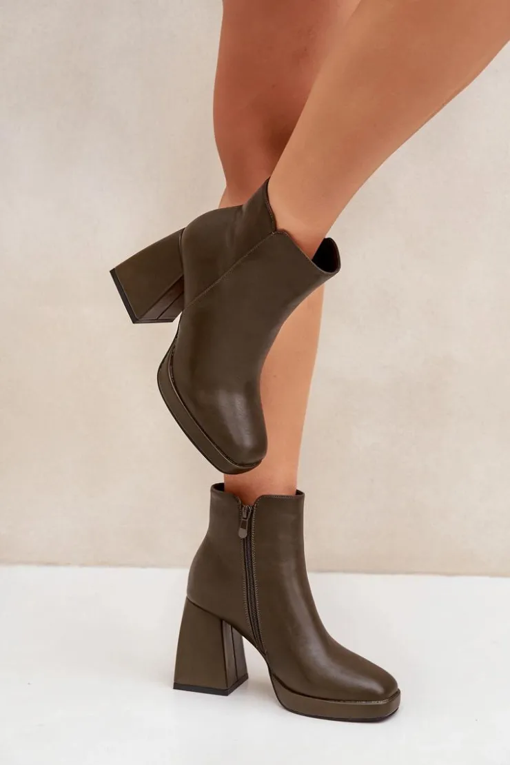 Discount Boto Botki Na Wysokim Obcasie Słupku Eko Skórzane Ciemnozielone Selarae Zielony