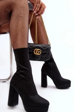 Damskie Boto Botki Na Wysokim Słupku Z Suwakiem Czarne Peculia