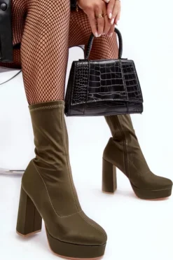 Sale Boto Botki Na Wysokim Słupku Z Suwakiem Zielone Peculia