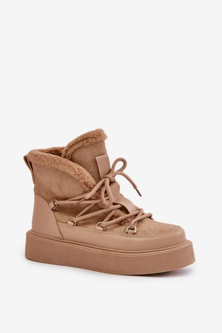 Boto Śniegowce Damskie|Brązowe I Beżowe Botki*Botki Śniegowce Na Platformie Ciemnobeżowe Tamidra