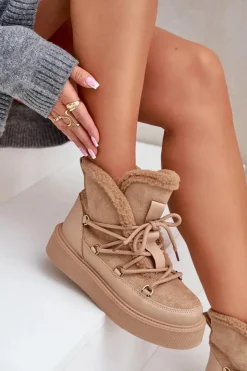 Boto Śniegowce Damskie|Brązowe I Beżowe Botki*Botki Śniegowce Na Platformie Ciemnobeżowe Tamidra