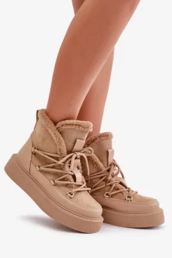 Boto Śniegowce Damskie|Brązowe I Beżowe Botki*Botki Śniegowce Na Platformie Ciemnobeżowe Tamidra