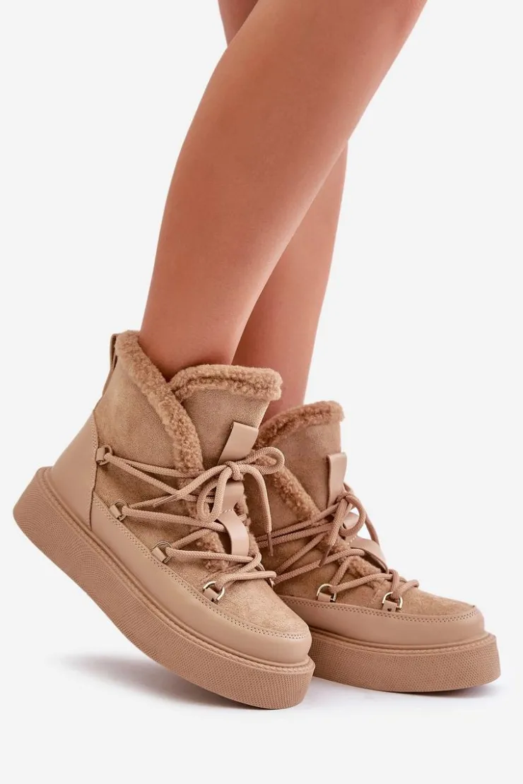 Boto Śniegowce Damskie|Brązowe I Beżowe Botki*Botki Śniegowce Na Platformie Ciemnobeżowe Tamidra
