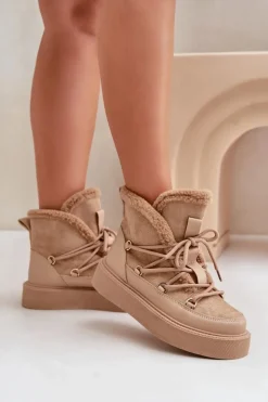 Boto Śniegowce Damskie|Brązowe I Beżowe Botki*Botki Śniegowce Na Platformie Ciemnobeżowe Tamidra