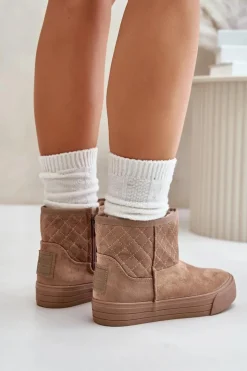 Damskie Big Star Shoes Botki Śniegowce Na Zamek Ocieplane Futerkiem Big Star OO274A524 Beżowe