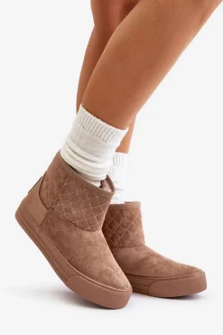 Damskie Big Star Shoes Botki Śniegowce Na Zamek Ocieplane Futerkiem Big Star OO274A524 Beżowe