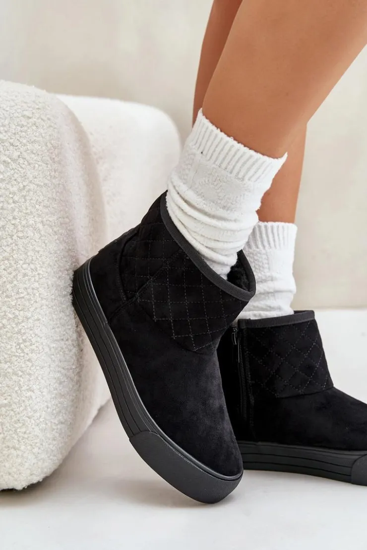 Hot Big Star Shoes Botki Śniegowce Na Zamek Ocieplane Futerkiem Big Star OO274A522 Czarne Czarny