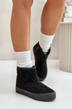 Hot Big Star Shoes Botki Śniegowce Na Zamek Ocieplane Futerkiem Big Star OO274A522 Czarne Czarny