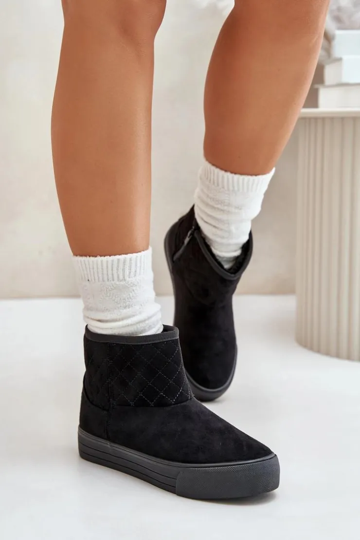 Hot Big Star Shoes Botki Śniegowce Na Zamek Ocieplane Futerkiem Big Star OO274A522 Czarne Czarny