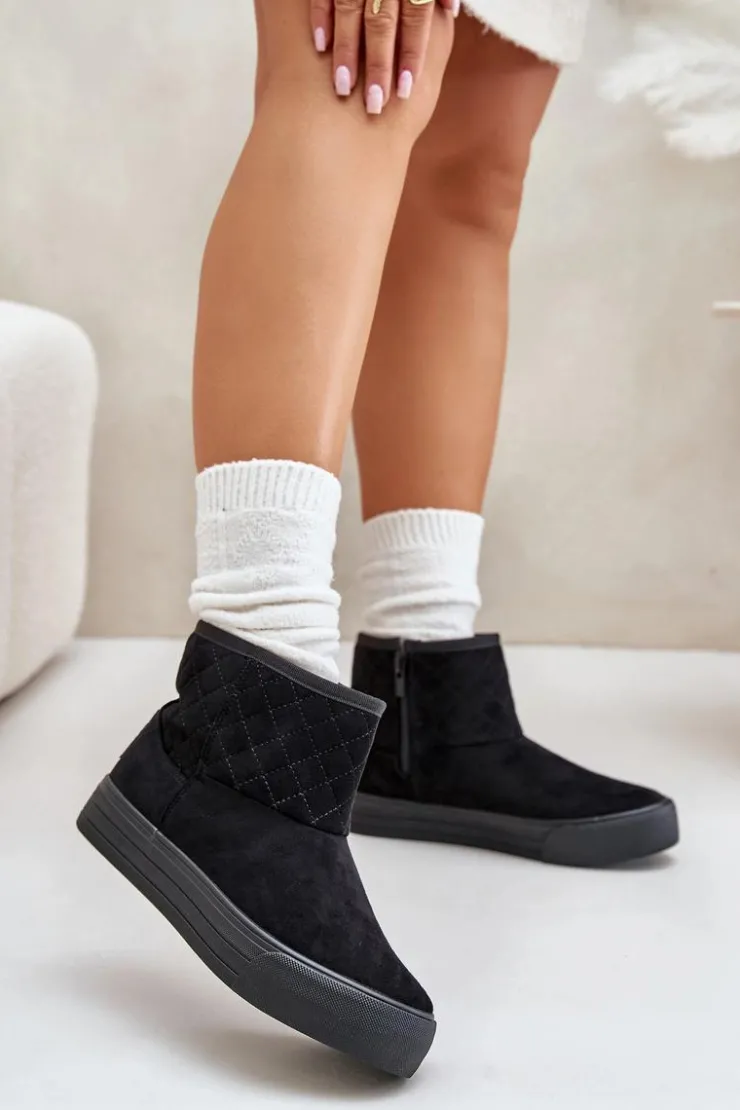 Hot Big Star Shoes Botki Śniegowce Na Zamek Ocieplane Futerkiem Big Star OO274A522 Czarne Czarny