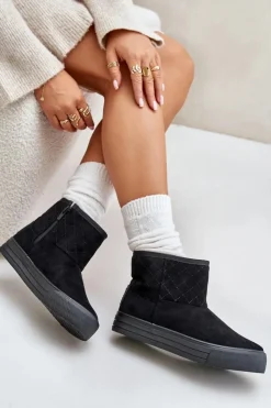 Hot Big Star Shoes Botki Śniegowce Na Zamek Ocieplane Futerkiem Big Star OO274A522 Czarne Czarny