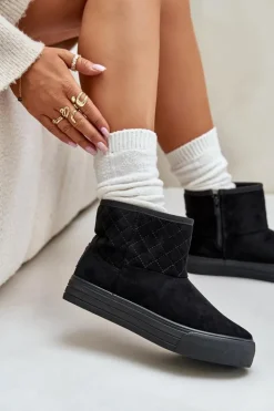 Hot Big Star Shoes Botki Śniegowce Na Zamek Ocieplane Futerkiem Big Star OO274A522 Czarne Czarny