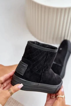 Hot Big Star Shoes Botki Śniegowce Na Zamek Ocieplane Futerkiem Big Star OO274A522 Czarne Czarny