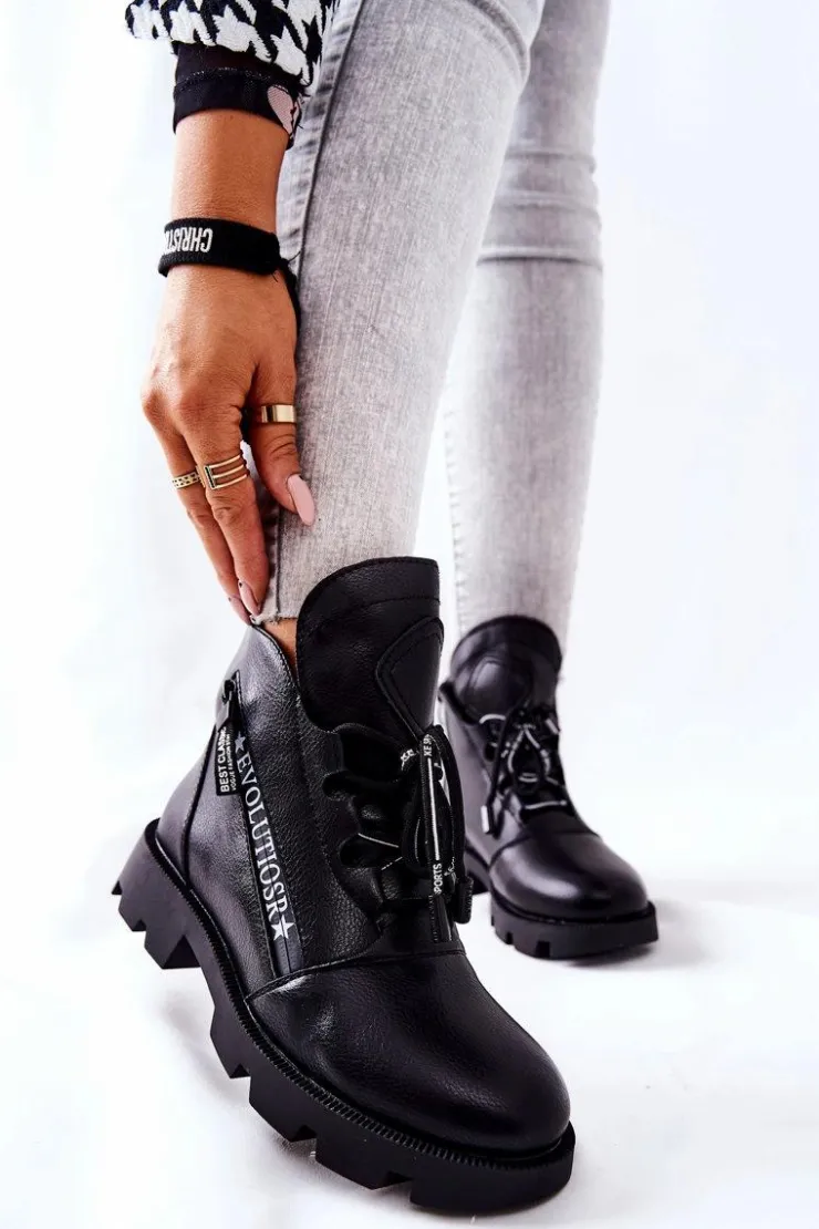 Buty Sergio Leone Czarne Botki|Botki Zimowe Damskie*Botki Ocieplane Futerkiem Sergio Leone Czarne TR740