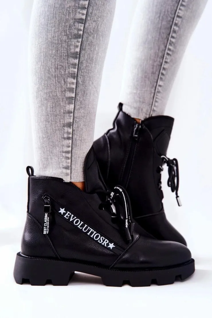 Buty Sergio Leone Czarne Botki|Botki Zimowe Damskie*Botki Ocieplane Futerkiem Sergio Leone Czarne TR740