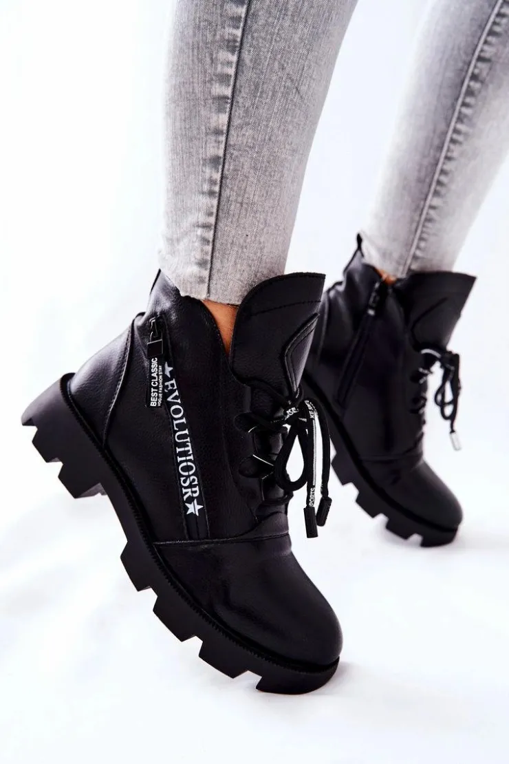 Buty Sergio Leone Czarne Botki|Botki Zimowe Damskie*Botki Ocieplane Futerkiem Sergio Leone Czarne TR740