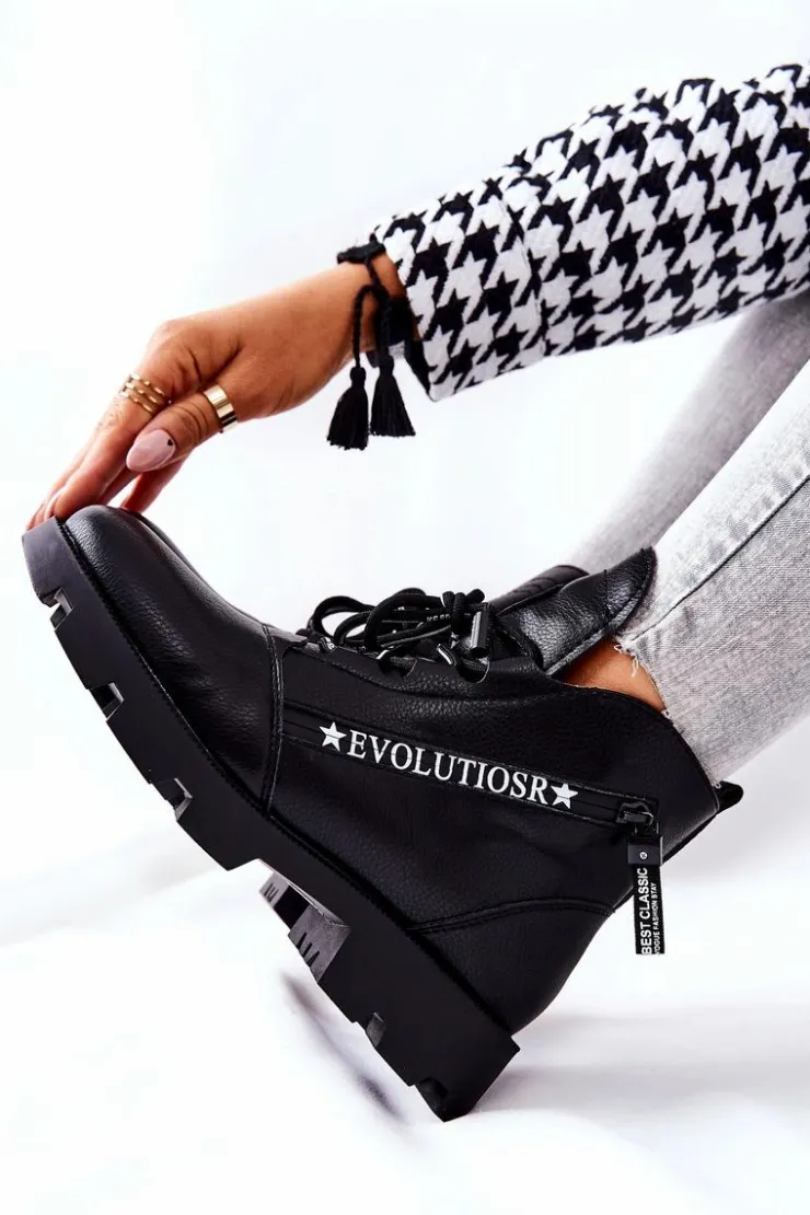 Buty Sergio Leone Czarne Botki|Botki Zimowe Damskie*Botki Ocieplane Futerkiem Sergio Leone Czarne TR740