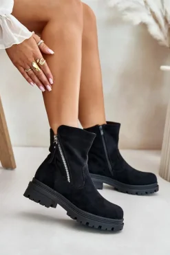 Best Boto Botki Ocieplane Na Płaskim Obcasie Z Eko Zamszu Czarne Reloma