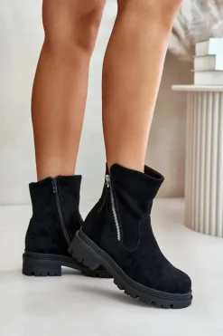 Best Boto Botki Ocieplane Na Płaskim Obcasie Z Eko Zamszu Czarne Reloma