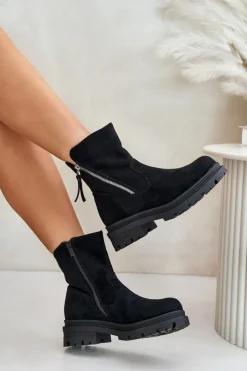 Best Boto Botki Ocieplane Na Płaskim Obcasie Z Eko Zamszu Czarne Reloma