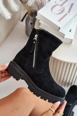 Best Boto Botki Ocieplane Na Płaskim Obcasie Z Eko Zamszu Czarne Reloma