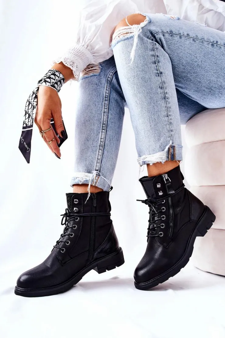 Damskie Evento Botki Ocieplane Z Suwakiem Czarne Mirthbrow