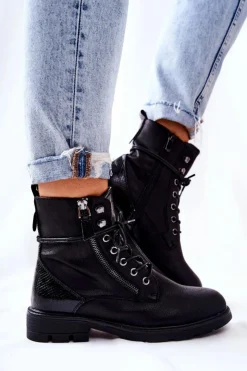 Damskie Evento Botki Ocieplane Z Suwakiem Czarne Mirthbrow