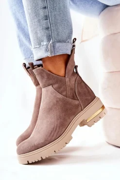 Damskie Boto Botki Ocieplane Z Wycięciem Cappucino Tanya