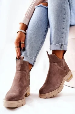 Damskie Boto Botki Ocieplane Z Wycięciem Cappucino Tanya