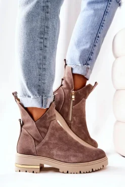 Damskie Boto Botki Ocieplane Z Wycięciem Cappucino Tanya