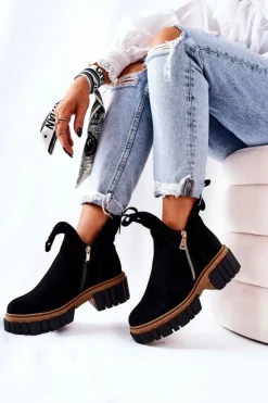 Damskie Boto Botki Ocieplane Z Wycięciem Na Suwak Czarne Cadence