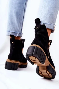 Damskie Boto Botki Ocieplane Z Wycięciem Na Suwak Czarne Cadence