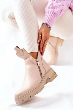 Damskie Boto Botki Ocieplane Z Wycięciem Beżowe Crolisia