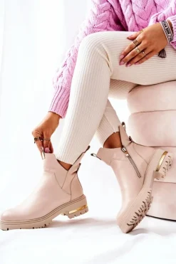 Damskie Boto Botki Ocieplane Z Wycięciem Beżowe Crolisia