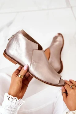 Laura Messi Botki Wiosenne|Czarne Botki*Botki Skórzane Na Obcasie Złote 2324