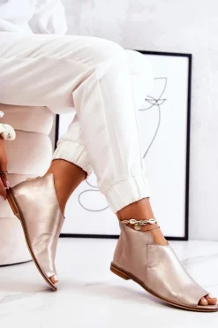 Laura Messi Botki Wiosenne|Czarne Botki*Botki Skórzane Na Obcasie Złote 2324