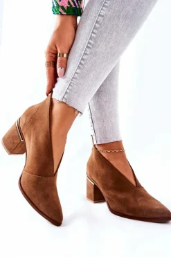 Laura Messi Botki Wiosenne|Botki Na Słupku*Botki Skórzane Na Obcasie Brązowe 2344