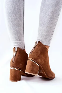 Laura Messi Botki Wiosenne|Botki Na Słupku*Botki Skórzane Na Obcasie Brązowe 2344