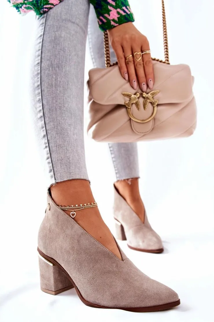 Sale Laura Messi Botki Skórzane Na Obcasie Beżowe 2344