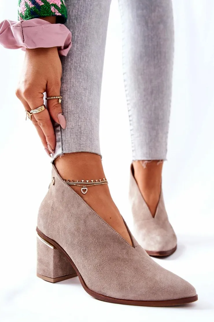 Sale Laura Messi Botki Skórzane Na Obcasie Beżowe 2344