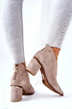 Sale Laura Messi Botki Skórzane Na Obcasie Beżowe 2344