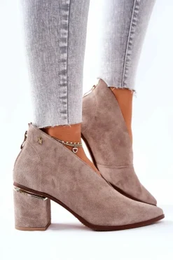 Sale Laura Messi Botki Skórzane Na Obcasie Beżowe 2344