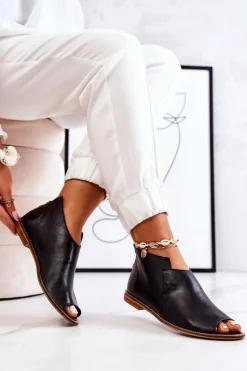 Clearance Laura Messi Botki Skórzane Na Obcasie Czarne 2324