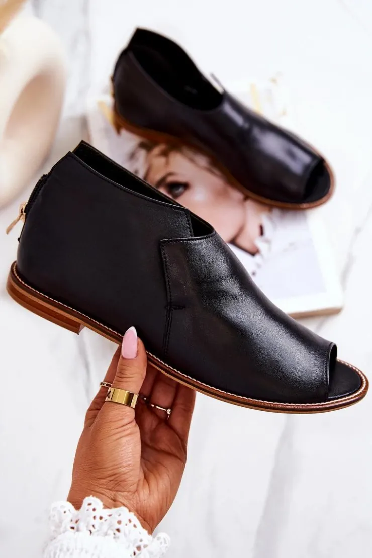 Clearance Laura Messi Botki Skórzane Na Obcasie Czarne 2324