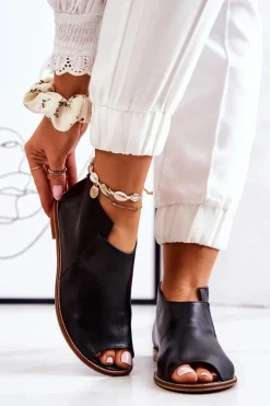 Clearance Laura Messi Botki Skórzane Na Obcasie Czarne 2324