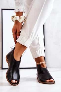 Clearance Laura Messi Botki Skórzane Na Obcasie Czarne 2324