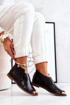 Clearance Laura Messi Botki Skórzane Na Obcasie Czarne 2324