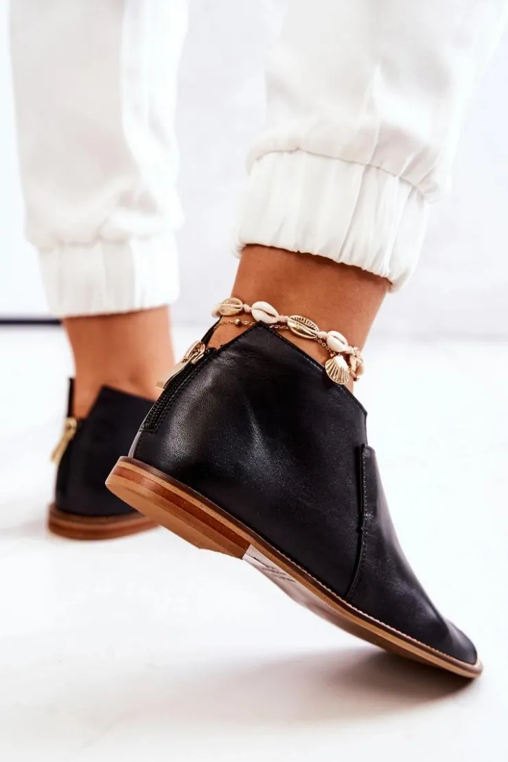 Clearance Laura Messi Botki Skórzane Na Obcasie Czarne 2324